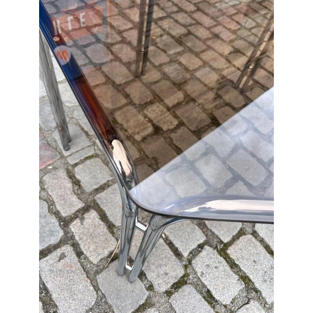 Hexagon Dining Table in Smoked Glass and Chrome For Sale - Image 4 of 11