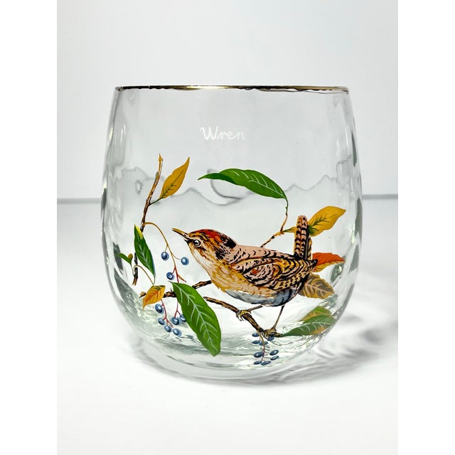 1960s 1960s West Virginia Glass American Songbirds 6 Roly-Poly Tumblers Glasses - Set of 4 For Sale - Image 5 of 9