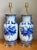 Vintage Glazed Ceramic Blue and White Lamps - A Pair For Sale - Image 11 of 12