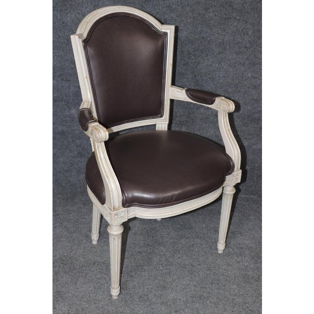 French Rare Large Set of 10 Distressed Maison Jansen Style Painted Dining Chairs For Sale - Image 3 of 11