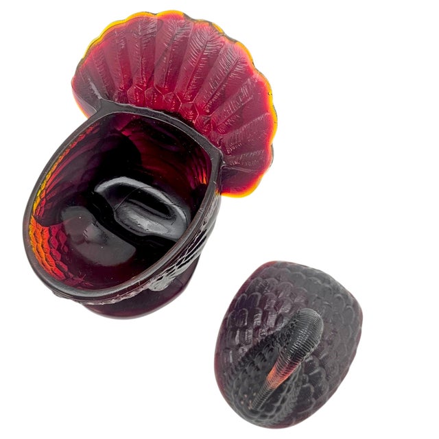 VTG Le Smith Glass Turkey Candy Dish in Deep Amberina Ruby Red – 7.75" For Sale - Image 10 of 11