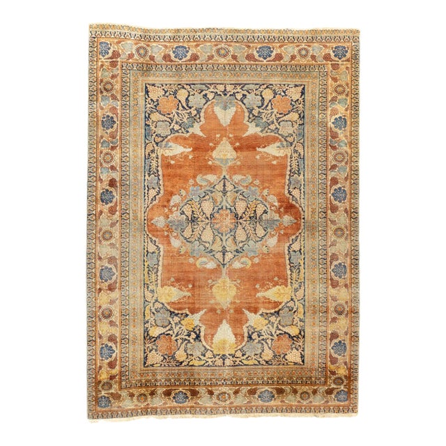 Fine Antique Persian Silk Heriz Rug 3'9'' X 5'3'' For Sale