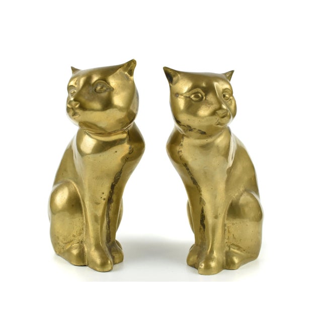 Mid-Century Brass Sitting Cat Figurine Bookends - a Pair For Sale - Image 9 of 9