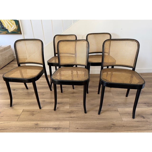 Mid-Century Modern Thonet Bentwood Model 811 Chairs in Black and Pigskin Weave by Josef Hoffmann For Sale - Image 3 of 14