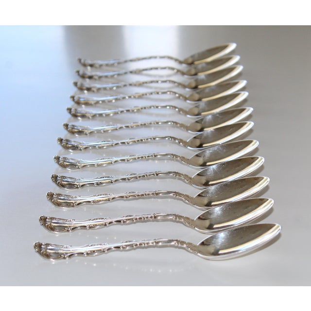 Silver Antique Sterling Silver Spoon Set - Patent 1897, Monogrammed "H" - Gorham Strasbourg Style- Set of 12 For Sale - Image 8 of 12