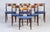 Set of six model 39 dining chairs in rosewood and blue fabric designed by Henry Rosengren Hansen for Brande Møbelindustri,...