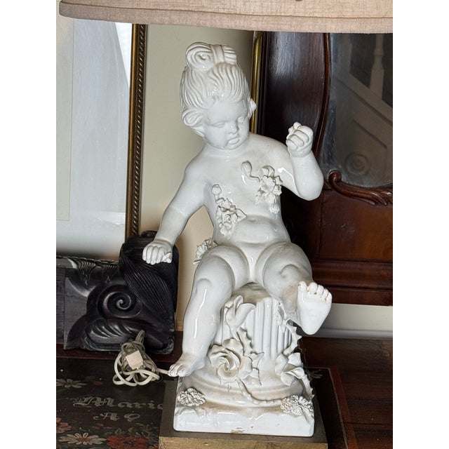 Ceramic 1960s Italian Blanc Du Chin Cherub Lamps - a Pair For Sale - Image 7 of 17