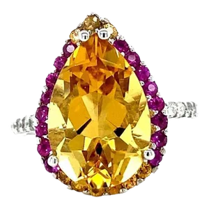 6.25 Carat Citrine Pink Sapphire Diamond White Gold Cocktail Ring Size 7