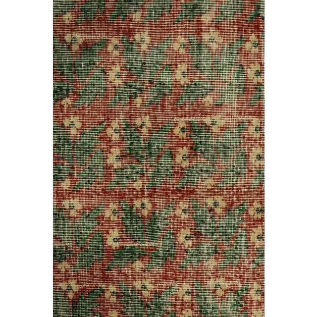 Traditional Vintage Zeki Müren Rug in Green With Red Geometric Patterns | Rug & Kilim For Sale - Image 3 of 7