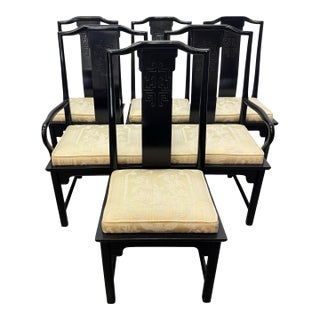 Vintage Century Raymond Sobota Chin Hua Collection Chinoiserie Style Black Lacquer Dining Chairs - Set of 6 For Sale