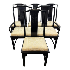 Vintage Century Raymond Sobota Chin Hua Collection Chinoiserie Style Black Lacquer Dining Chairs - Set of 6