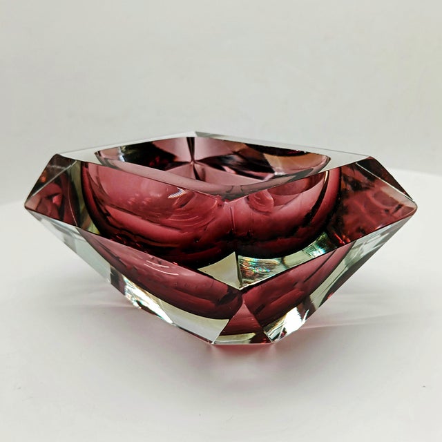 Multifaceted Rectangular Ashtray or Catch-all in Murano Glass by Flavio Poli for Seguso. Two stunning Submerged colors:...