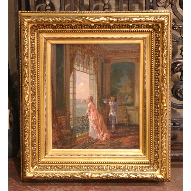 Mid 19th Century 19th C. Genre Oil on Canvas Painting in Giltwood Frame Signed Amédée Greux For Sale - Image 5 of 11