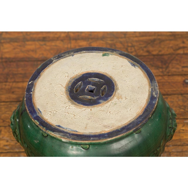 Antique Annamese Green Glazed Ceramic Garden Seat on Shaped Base For Sale In New York - Image 6 of 12