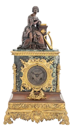 Charles X Patinated Bronze and Marble Clock