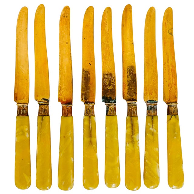 Antique 19th Century French Vermeil Fruit Service Set With Faux Amber Handles - 24-PCS Set For Sale - Image 4 of 11