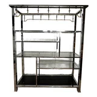 Vintage 1980s Mastercraft-Style Chrome, Brass & Glass Étagère For Sale