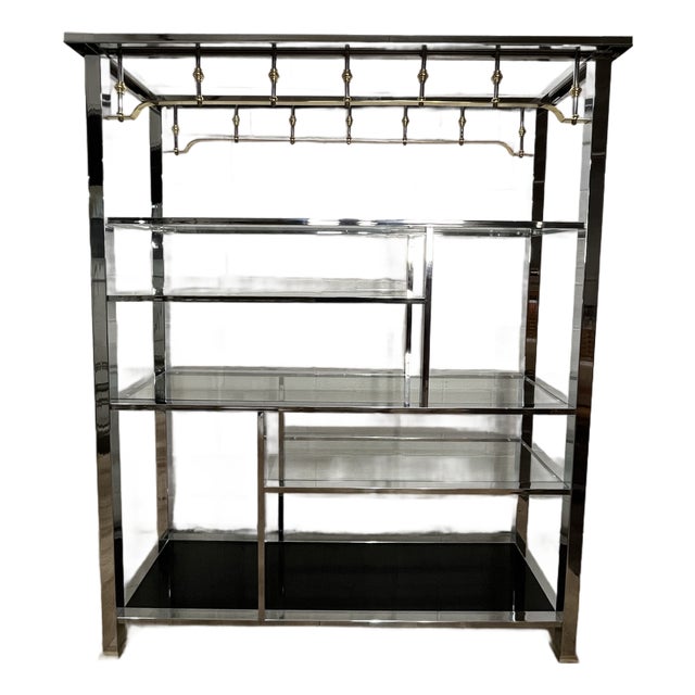 Vintage 1980s Mastercraft-Style Chrome, Brass & Glass Étagère For Sale