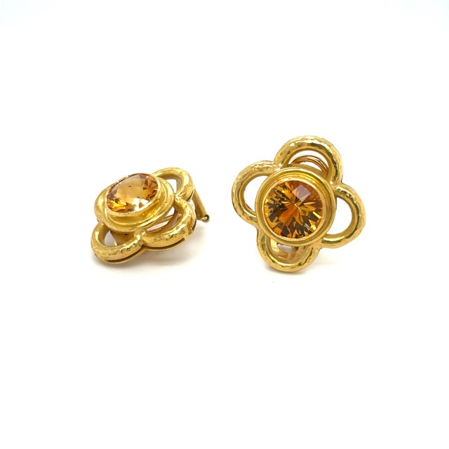 Elizabeth Locke 18K Yellow Gold & Citrine Earrings. These earrings feature oval-shaped citrine gemstones set within a...