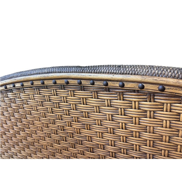 Wood Vintage British Colonial Tommy Bahama Style Woven Rattan Loveseat For Sale - Image 7 of 12