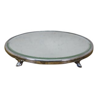 Antique Victorian Art Nouveau Round Plateau Mirror Dresser Bar Vanity Tray 13" For Sale
