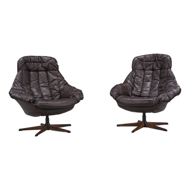 Danish Swivel Lounge Chairs in Leather by H.W. Klein for Bramin, Denmark, 1970s, Set of 2 For Sale