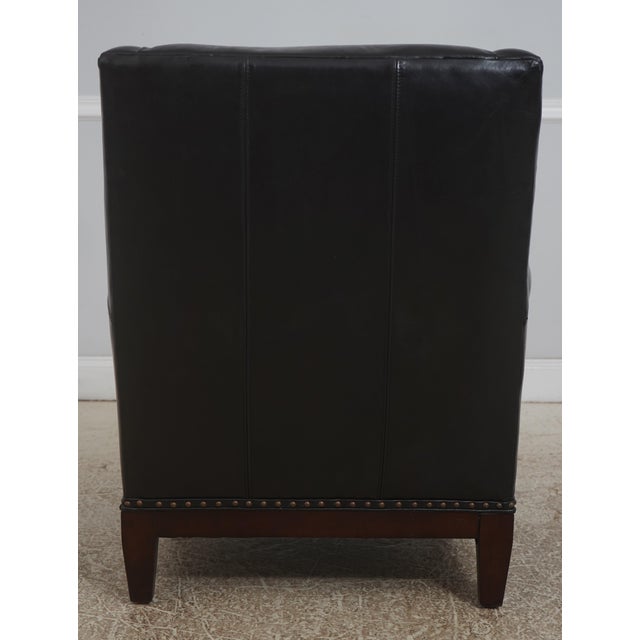 Frontgate Black Leather High Quality Club Wing Chair For Sale - Image 4 of 18