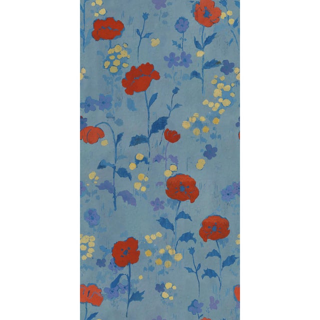 Sample - Large Scale, Poppies Wallpaper by Paule Marrot in Blue For Sale