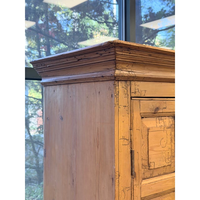 Rustic European Antique 19th Century Irish Scrub Pine Two-Door Clothing Armoire With Three Drawers For Sale - Image 3 of 11