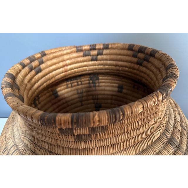 20thC 17” Polychrome Pima Akimel Oodham in the Style of Native American Olla Basket Dual Register Human & Deer Motif Willow Devils Claw and Yucca Root For Sale - Image 9 of 14