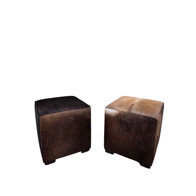 Mid 20th Century Cube Ottomans Newly Reupholstered in Genuine Hair-on-Hide Steer Hide - Pair For Sale - Image 12 of 12