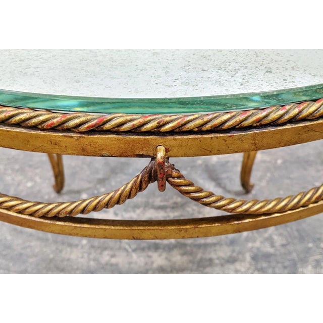 Vintage Italian Mid-Century Modern Gilt Metal & Mirror Top Round Coffee Table For Sale - Image 9 of 11