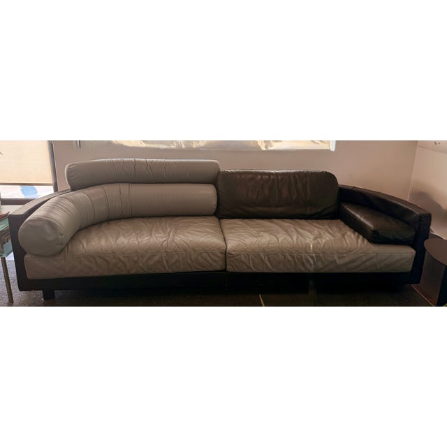 Postmodern Vintage Molto + Di 14 Mariani Pace Collection Italian Gray/Black Leather Sofa For Sale - Image 3 of 6