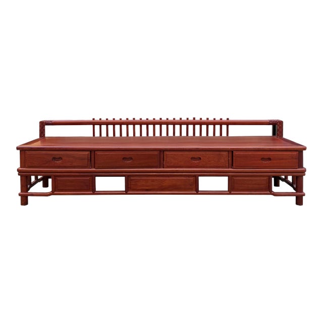 Zen Chinese Brown Wood Bar Panel Bench Low Cabinet For Sale