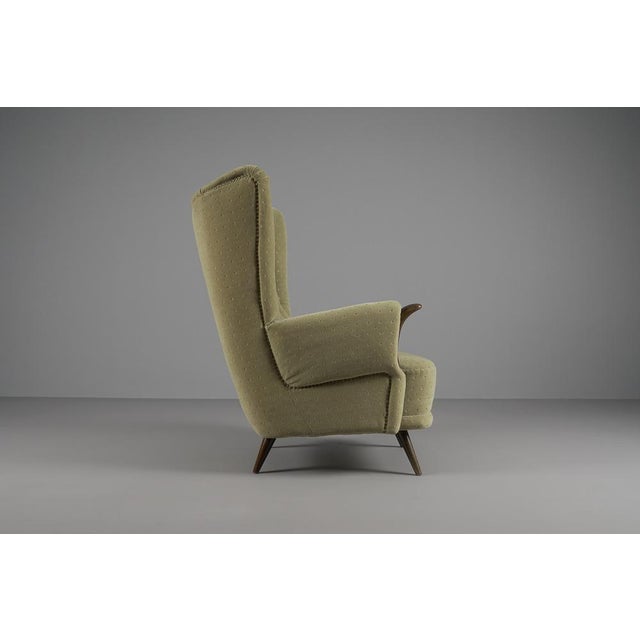 Mid-Century Modern Large Green Italian Wood & Fabric Wingback Armchair, 1950s For Sale - Image 3 of 15
