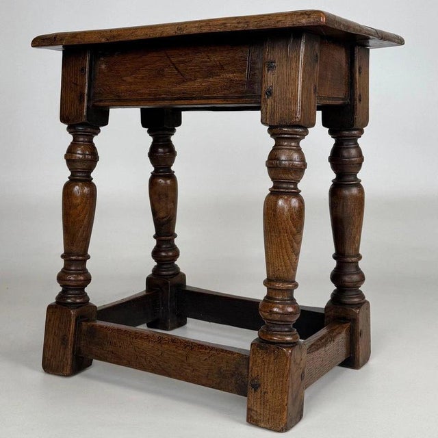 Wood 19th Century Antique English Joined Oak Stool For Sale - Image 7 of 11