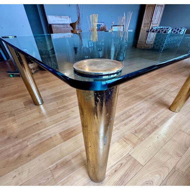 Leon Rosen 1970s Leon Rosen for Pace Collection Brass and Glass Dining Table For Sale - Image 4 of 5