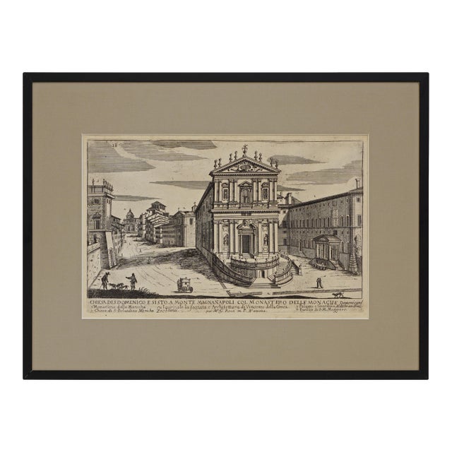 Antique Rome Architecture Engraving M G Rossi Angelicum San Sisto Nuovo Church Framed For Sale
