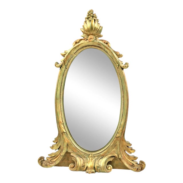 Antique Hand Carved Wood Table or Wall Mirror For Sale