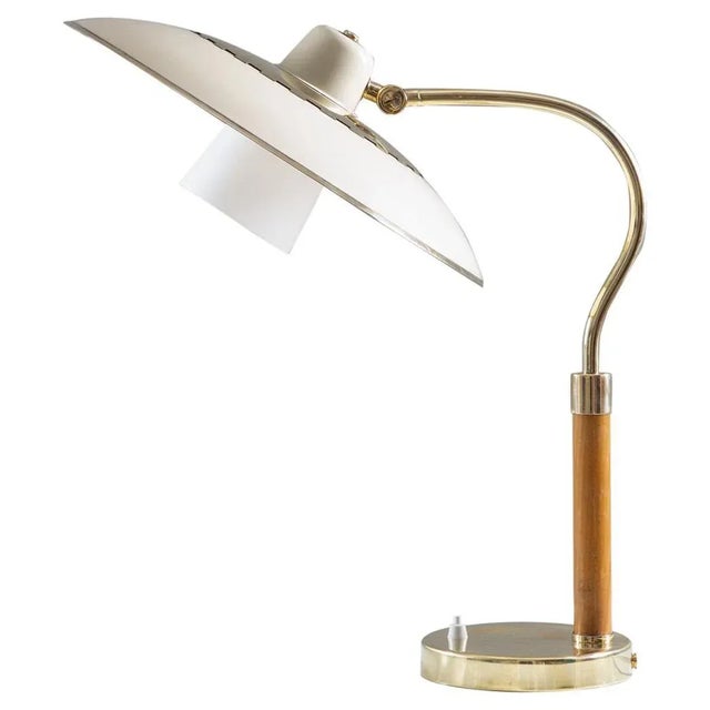 Mid-Century Swedish Model 600 Table Lamp in Brass, Glass and Wood from Boréns For Sale - Image 12 of 12