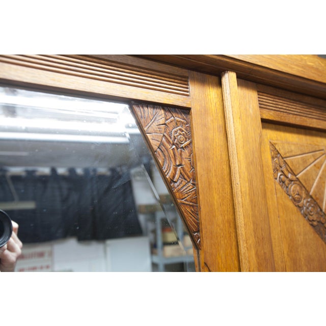 Flemish Art Deco Carved Oak Wardrobe, 1930 For Sale - Image 10 of 18