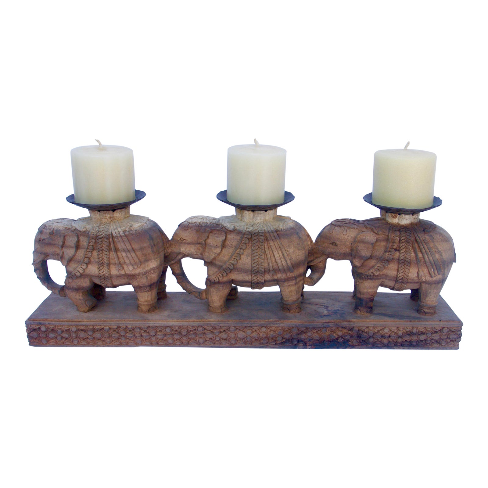 HandCarved Wood Elephants Candle Holder Chairish