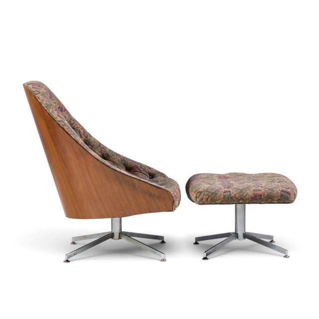 Brown Milo Baughman for Thayer Coggin Mid Century Walnut and Chrome Tufted Lounge Chair and Ottoman For Sale - Image 8 of 9