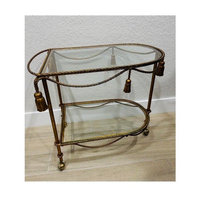 Hollywood Regency 1960s Italian Hollywood Regency Gilded Tassels Bar or Tea Cart. For Sale - Image 3 of 6