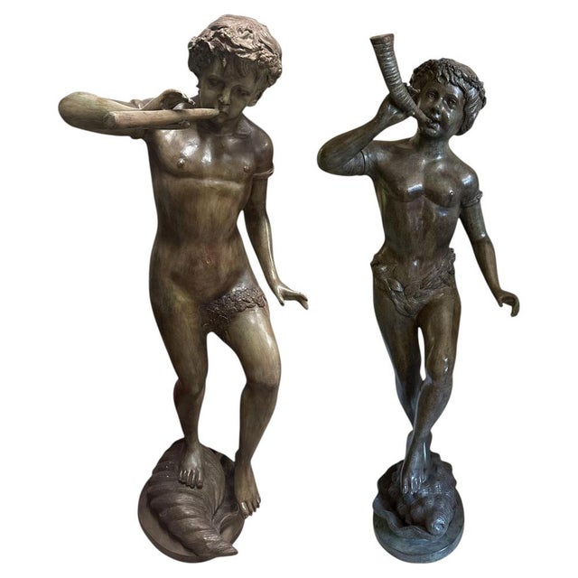 Brown 20th Century Bronze Nude Faun and Urban Scugnizzo Sculptures, Set of 2 For Sale - Image 8 of 8