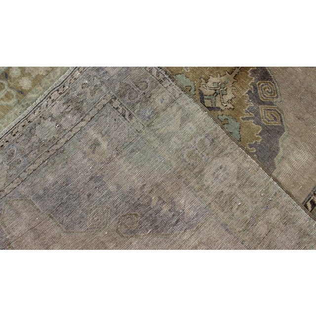 Mid 20th Century Vintage Gallery Turkish Oushak Rug With Floral Medallions in Earthy Tones and Lavender For Sale In Atlanta - Image 6 of 7