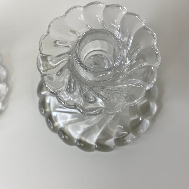 Mid-Century Modern Vintage Fostoria Colony Pressed Glass Candle Holders – a Pair For Sale - Image 3 of 8