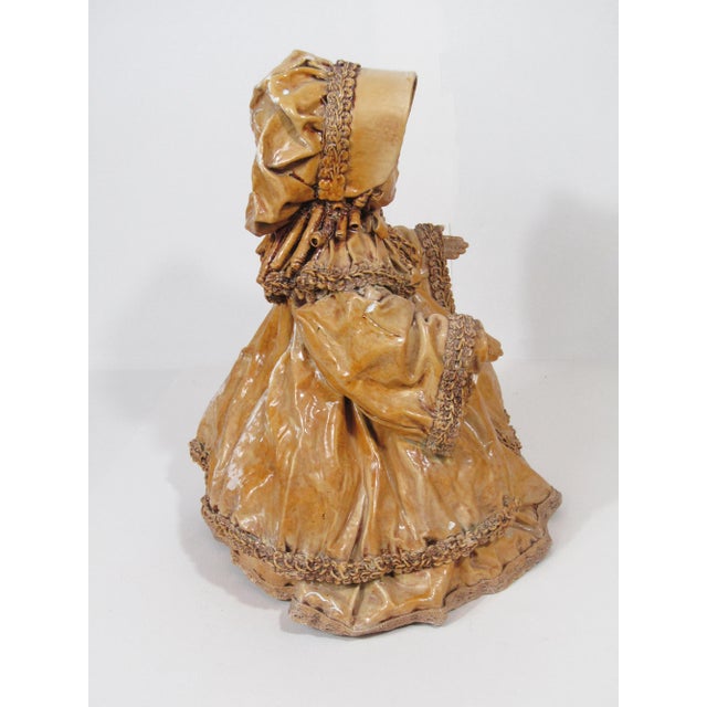 Yellow Antique Wax-Over Papier-Mâché Bonnet Doll Figure With Ceramic Face, 11” For Sale - Image 8 of 12