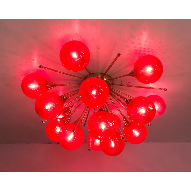 Fabio Ltd 21st Century Mezzo Polished Brass Rose Pink Bubbles Murano Flush Mount by Fabio LTD For Sale - Image 4 of 8