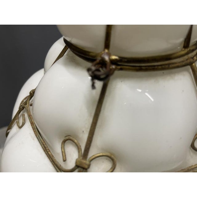 Wrought Iron and White Murano Glass Pendant Light, 1960s For Sale - Image 4 of 17